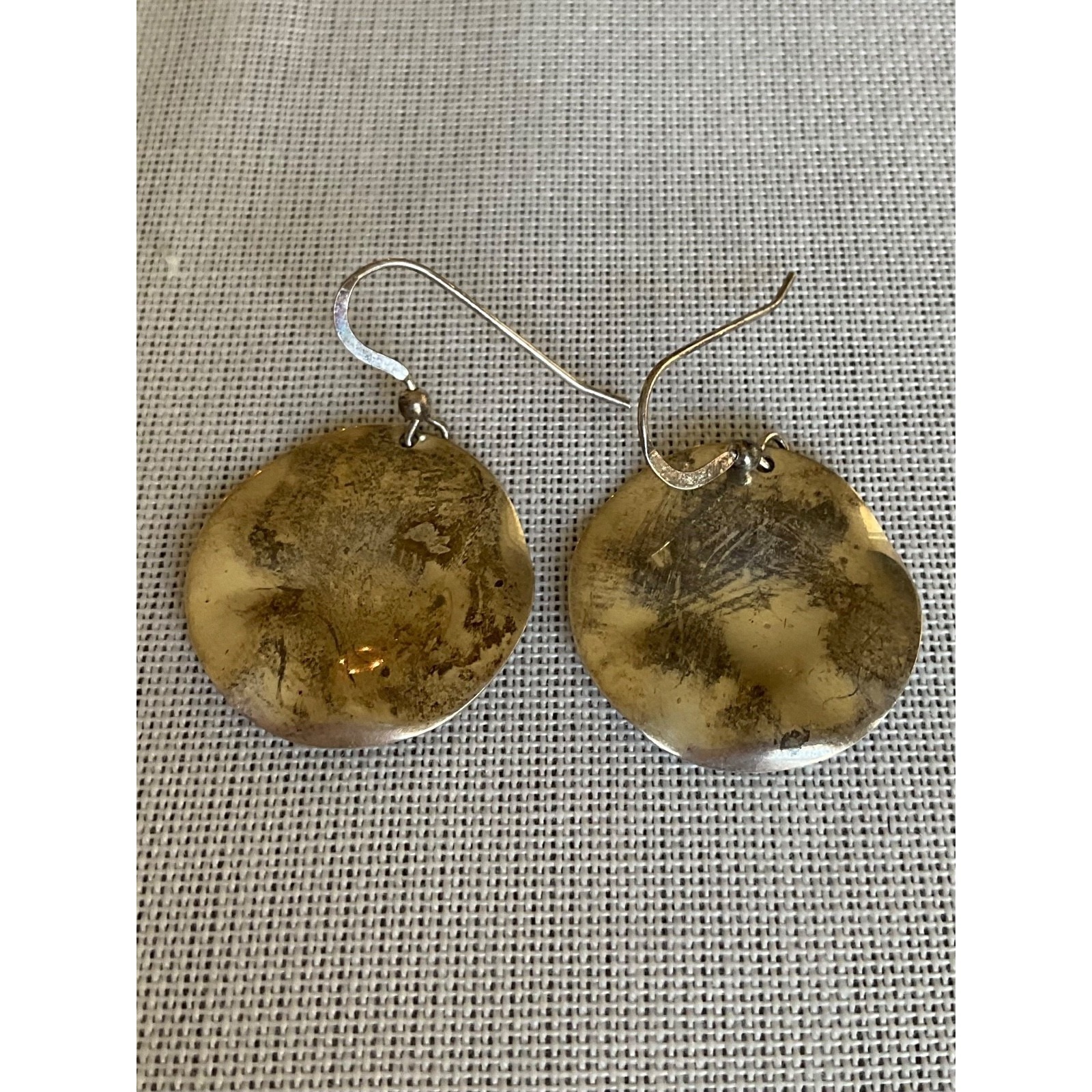 Espo 925 Sterling Silver Hammered Circle Dangle Earrings Vintage Estate Jewelry